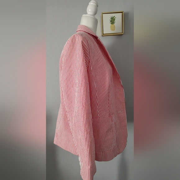 Talbot's Pinstripe Blazer Color White And Coral 2 Pockets Size 16 P Buttons New - Picture 2 of 9